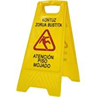 Señal aviso&quot-Atención suelo mojado - Kontuz zorua bustita&quot-. En euskera - vasco y castellano. Alta visibilidad para evitar…